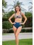 Rukomayo Mavi Desenli Büyük Beden Omzudan Askılı Balenli Yüksek Bel Lycra Kumaş Bikini 1