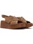 Kadın Taba Bilekten Bağlamalı Baskılı Dolgu Topuklu Deri Comfort Sandalet 25SFD342126 3
