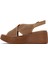 Kadın Taba Bilekten Bağlamalı Baskılı Dolgu Topuklu Deri Comfort Sandalet 25SFD342126 4