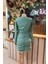 Ön Drape Kısa Elbise Mint Yeşili 5