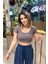 Kısakollu Crop Top Füme 3