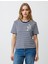 Lacivert Bisiklet Yaka Kısa Kollu Boncuk Işlemeli Tişört 1