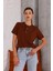 Kadın Kahverengi Bisiklet Yaka Basic T-Shirt - 168 1