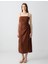 Acı Kahve Düz Kesim Düz Yaka Keten Elbise 2