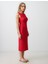 Kırmızı Düz Kesim Kayık Yaka Kolsuz Midi Örme Elbise 3