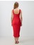 Kırmızı Düz Kesim Kayık Yaka Kolsuz Midi Örme Elbise 5