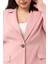 Büyük Beden Tek Düğmeli Süs Cep Kapaklı Vatkalı Astarsız Pembe Ceket 5