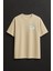 Kurbağa Baskılı Unisex %100 Pamuk Oversize Bisiklet Yaka Bej T-Shirt 1