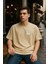Kurbağa Baskılı Unisex %100 Pamuk Oversize Bisiklet Yaka Bej T-Shirt 3