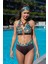 Rukomayo Kahverengi Desenli Geniş Üçgen Bağcık Detaylı Boyundan Bağlamalı Lycra Kumaş Bikini 1