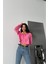 Crop Gömlek Beyaz Yaka ve Etiket Detaylı - Pembe 1