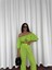 Keten Crop Bluz Büzgü Yaka + Pantolon Takım - Yeşil 2