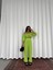 Keten Crop Bluz Büzgü Yaka + Pantolon Takım - Yeşil 3