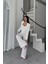 Jakarlı Bluzu Tasarım Detaylı Ceket-Pantolon-Bluz 3 Lü Takım - Beyaz 2