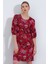 Bordo Gül Desenli Midi Elbise 2477 1