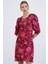 Bordo Gül Desenli Midi Elbise 2477 2