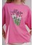 Kadın Pembe Oversize Tişört - The Matcha Club Baskılı 2