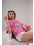 Kadın Pembe Oversize Tişört - The Matcha Club Baskılı 4