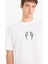%100 Pamuk Boxy Fit Bisiklet Yaka Sırt Baskılı Kısa Kollu Tişört F5764AX25SM 5