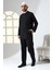 Erkek Tek Cepli Hakim Yaka Gömlek Pantolon Keten Ikili Takım Hac Umre Kıyafeti - Siyah 5