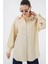 Çizgili Uzun Gömlek Tunik 5963 - Krem 1