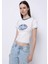 Slim Fit Yuvarlak Yaka Baskılı Kadın Beyaz Kısa Kol Tişört 1