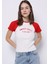 Slim Fit Yuvarlak Yaka Baskılı Kadın Beyaz Kısa Kol Tişört 1
