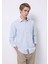 Regular Fit Shirt Neck Düz Erkek Keten Karışımlı Açik Mavi Uzun Kol Gömlek 1