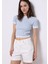 Slim Fit Yuvarlak Yaka Düz Kadın Mavi Kısa Kol Tişört 1