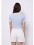 Slim Fit Yuvarlak Yaka Düz Kadın Mavi Kısa Kol Tişört 2