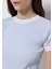 Slim Fit Yuvarlak Yaka Düz Kadın Mavi Kısa Kol Tişört 4