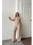 Tencel Modal Kolsuz Bluz Kapalı Cep Detaylı Dökümlü - Pantolon Takım - Bej 4