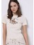 Slim Fit Yuvarlak Yaka Baskılı Kadın Ekru Kısa Kol Tişört 1
