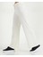 Kadın Beyaz Fitilli Bol Paça Beli Lastikli ve Bağcıklı Pantolon 4