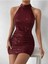 Halter Yaka Pul Payet Mini Elbise 1