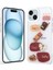 Apple iPhone 15 Kılıf Parlayan Sıvılı Simli Kabartma Figürlü Hgea Cevze Kapak-Beyaz 1