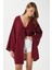 Kadın Sandra %100 Pamuk Müslin Bağcıklı Bordo Kimono 2