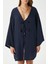 Kadın Sandra %100 Pamuk Müslin Bağcıklı Lacivert Kimono 2
