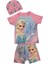 Kız Çocuk Pembe Renk Karlar Ülkesi Desenli T-Shirt Şort ve Boneli Mayo Seti 2