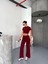 Osy Modal Yumuşak Dokulu Kumaş Kısa Kollu Crop Alt Ispanyol Paça Pantalon Ikili Takım - Bordo 1