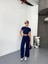 Osy Modal Yumuşak Dokulu Kumaş Kısa Kollu Crop Alt Ispanyol Paça Pantalon Ikili Takım - Lacivert 3