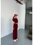 Osy Modal Yumuşak Dokulu Kumaş Kısa Kollu Crop Rahat Pantalon Ikili Takım - Bordo 2