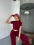 Osy Modal Yumuşak Dokulu Kumaş Kısa Kollu Crop Rahat Pantalon Ikili Takım - Bordo 4