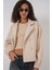 Kruvaze Yaka Crop Ceket - Bej 1