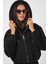 Kapüşonlu Peluş Crop Ceket - Siyah 2
