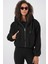 Kapüşonlu Peluş Crop Ceket - Siyah 4