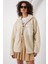 Fermuarlı Oversize Peluş Ceket Mont - Krem 1