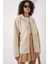Fermuarlı Oversize Peluş Ceket Mont - Krem 4