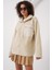 Fermuarlı Oversize Peluş Ceket Mont - Krem 5
