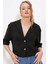 Kadın Siyah Çift Düğmeli Oversize Crop Keten Ceket 1